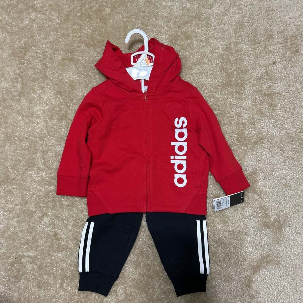 Adidas Toddler Red and Black Tracksuit